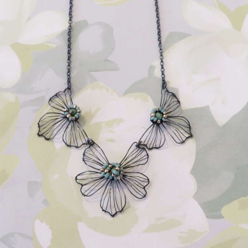 Beaded Triple Flower Necklace